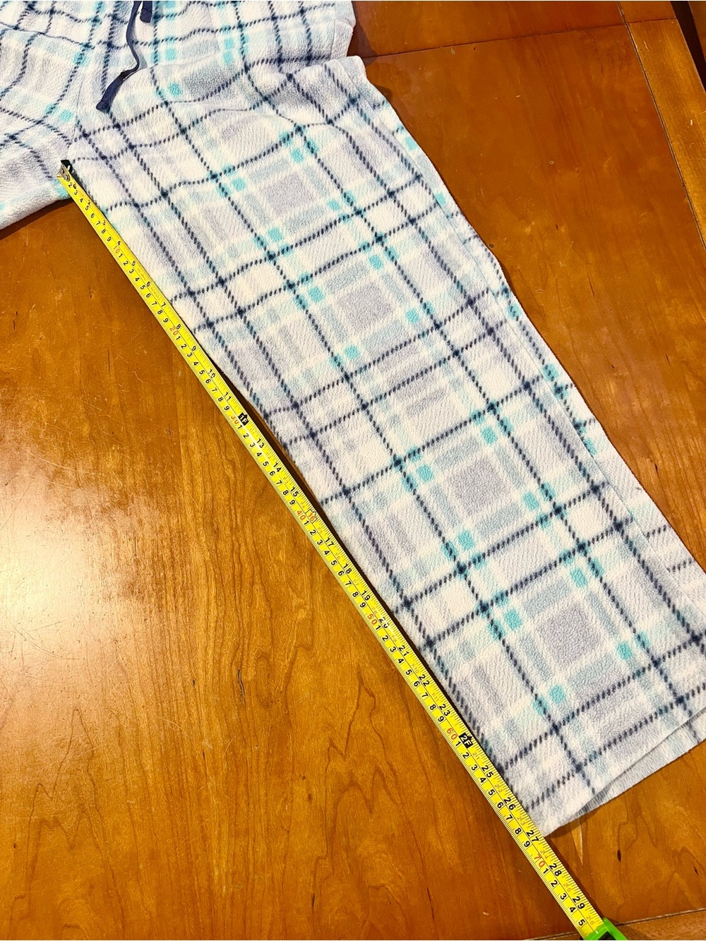 Cuddl Duds Plaid Fleece Lounge Pants w/ Pockets. White with Gray,Navy and Teal. - Picture 9 of 11